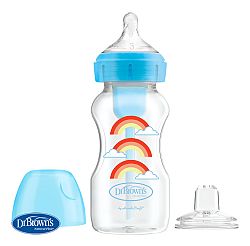 Dojčenská antikoliková fľaša Options+ Wide-Neck 270ml 2v1 modrá s náustkom