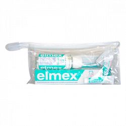 Elmex Sensitive zubná pasta 75 ml + zubná pasta 20 ml + zubná kefka + cestovná taštička darčeková sada